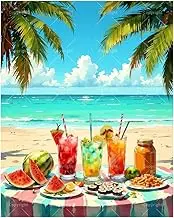 TAOPAOLAB Beach Picnic Paint by Numbers Kit for Adults - DIY Tropical Drinks and Snacks Painting on Canvas 16x20In, Acrylic Paint Set, Suitable for Beginners, Art for Home Decoration or Gifts
