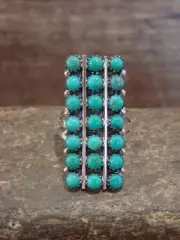 Native American Sterling Silver & Turquoise Cluster Ring by Nez Size - 7.5