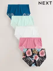 Black Floral Print Midi No VPL Lace Back Briefs 5 Pack (AN9027) | $56