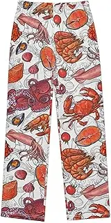 [ZZXXB] Shrimp Octopus Boys Long Pants Soft Trousers Elastic Waist Kids Lounge Bottoms with Pockets S-XL