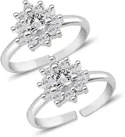 [Tongari] 925 Mesmerizing CZ Silver Toe Rings in Pure 92.5 Sterling Silver for Women, Adjustable, Non-Precious Metal, No Gemstone