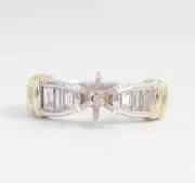 14K TWO-TONE GOLD TAPERED BAGUETTE DIAMOND SEMI MOUNT ENGAGEMENT RING 7US