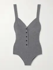 [Maria McManus] Maria McManus - Ribbed Merino Wool Bodysuit - Gray - medium medium Gray