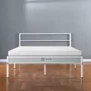 Zinus Quick Lock Double Bed Frame White Metal Base with Headboard