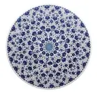 Round Marble Dining Table Top Lapis Lazuli Gemstone Inlay Work Restaurant Table