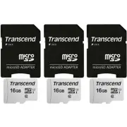 3 Units Transcend 16GB MicroSD Class 10 Micro SDHC Memory Card with SD Adapter