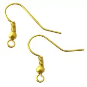 50 Earring Wires Fishhook Ball Earwires Gold Plated Brass Beading Findings