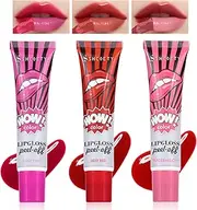 YBUETE 3 Colors Peel Off Lip Stain, Long Lasting Lip Tint Stain, Waterproof Matte Lip Gloss, Nonstick Cup Lip Stain Makeup, Tattoo Magic Color Lip, Peel Reveal Lip Tint Makeup for Women (#01+#02+#04)