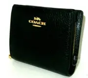 Coach New C2862 Black Pebbled Leather Snap Card Case Wallet With C Charm NWT$168