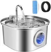 ZEKIRY Cat Water Fountain Stainless Steel, 3.2L/108oz Automatic Pet Water Fountain with Water Level Window, Ultra Quiet Pet Water Dispenser, Faucet Cat Drinking Fountain with Filter and Sponge