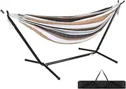 AUSWAY Portable Double Hammock with Stand, Hanging Chair, Outdoor Garden Beach Bed, Travel Camping Gear, Colourful, Max Weight 330 lbs