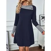 Women's Mini Dress Print Dress Fashion Modern Daily Going out Weekend Loose Fit Color Block Long Sleeve Crew Neck Black Navy Blue Spring Fall