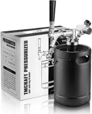 64Oz Growler Tap System, Pressurized Stainless Steel Mini Keg with Cooler Jacket