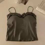 Plain Ruffle Cami Top Green - One Size