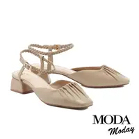在飛比找momo購物網優惠-【MODA Moday】柔軟抓皺羊皮踝繫帶方頭高跟鞋(可可)
