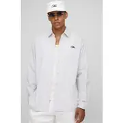 Mens White Sfera Super Oversized Stripe Man Embroidered Long Sleeve Sleeve Shirt