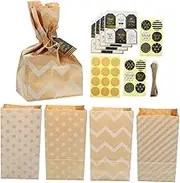 Cabilock 1 Set Paper present Pouches with Stickers Tags Decorative Treat Bags for Cookies Candies Small Festivals Parties Holidays