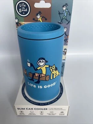 LIFE IS GOOD Slim Can Cooler Stainless Steel Campfire NIB Camping With Dog