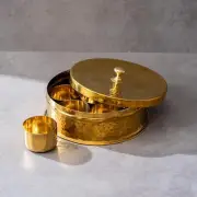 Brass Masala Box for Kitchen with Spoon Masala Dani Spice BOX Set