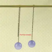 14kt White Solid Gold Threader Chain; Lavender Jade Bead Dangle Earrings