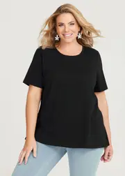 [Virtuelle] Taking Shape Organic Swing Short Sleeve T-shirt Size 16 in Black, Organic Cotton - Plus Size Women's Tops & T Shirts Black
