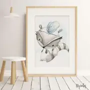 NURSERY BEDROOM CHILDREN'S WALL ART Baby Boy Woodland Animals Racoon Print