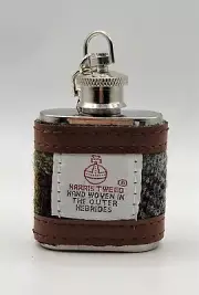 Victorian Trading Royal Harris Tweed Keychain Hunting Flask Green Brown 26C