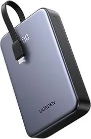 UGREEN 20000mAh Power Bank with Built-in USB C Cable 22.5W Battery Pack PD3.0 Fast Charging Portable Charger with Digital Display for iPhone 16 Pro Max, Galaxy S24 Ultra, Pixel 9 Pro, iPad, AirPods