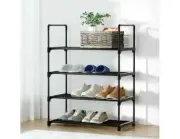 4-Tier Stackable Shoe Rack – Black Storage Shelf Stand, 55cm Organizer