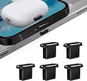Designed for iPhone 15 Pro Max Plus USB-C Anti Dust Plugs Metal C Charging Port Cover Caps Protectors (5 Pack, Black)