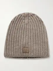 [Acne Studios] Acne Studios - Appliquéd Ribbed Wool Beanie - Brown - One size One size Brown