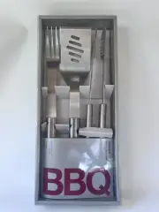 Crate & Barrel 3Piece Stainless Steel BBQ Grill Tool Set HEAVY DUTY NEW NOS