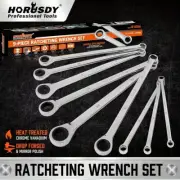 9pcs Extra Long Ratchet Spanner Set, 8-22mm Metric, Chrome Vanadium Steel Pouch