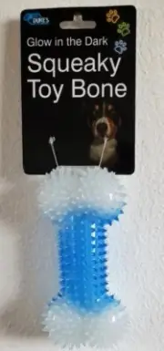 Rubber Spike Glow in the DarkDog Bone Play Toys Squeaky Chew Puppy Fun 6.5"