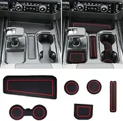 Silverado Sierra 1500 Console Liners - Compatible with Refreshed Models 2022-2025 Silverado/Sierra 1500 - [3D High-Edge Liquid Silicone] 6PCS Cup Holder Mats, Full Console w/Bucket Seats ONLY - Red
