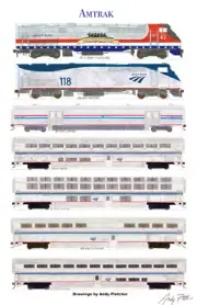 Amtrak Veterans Engine w/ Superliners 11"x17" Poster Andy Fletcher signed