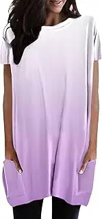 [Generic] Summer Tops Baggy Going Out Round Neck Plus Size Fashion Tops for Women, Purple, Small