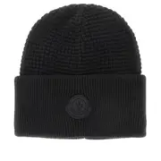 [MONCLER] MONCLER Knitted beanie hat with logo patch Man One Size One Size Black