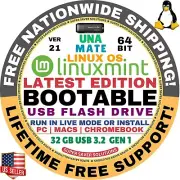 Linux MINT 20.3 USB UNA Mate 64-Bit Live Boot, Full Install MAC, PC