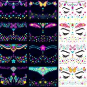 8 Sheets Face Tatoos Glow in the Dark Face Gems and Luminous Face Stickers Ta...