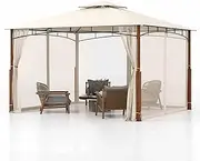 Costway 3.6M x 3M Outdoor Patio Gazebo w/Netting, 2-Tier Canopy Roof, Heavy-Duty Metal Frame Soft Top Gazebo Tent, Waterproof Double-Roof Sunshade Shelter for Patio Yard Garden Lawn Deck, Easy Setup