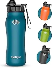 TrailWynd Insulated Stainless Steel Water Bottle, 24 Hours Cold, 12 Hours Hot, Leak-Proof, Powder-Coated Finish, 24oz (Teal)