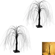 2pcs LED Tabletop Christmas Weeping Willow Tree Artificial Bonsai Lit Tree Night Light for Party Home-Black