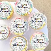 40PCS Edible Happy Retirement Cupcake Toppers New Journey Begins No Work Zone Adventure Begins Cupcake Picks Retirement Theme Farewell Birthday Party Cake Decorations Supplies pink (firework)