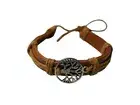 Light Brown Leather Band Tree of Life Silver Bracelet ~ Gift Idea!
