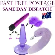 Womens Sex Toy Pack Bundle Dildo Vibrators Nipple Clamps Butt Plug Fox Tail Fun