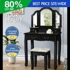 ALFORDSON Dressing Table Stool Set Makeup Foldable Mirror Vanity Desk Black