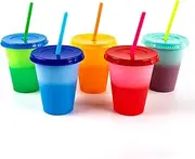 letech+ Plastic Cups with Lids and Straws, 5 Pack 16oz Reusable Cups With Lids and Straws Bulk for Adults Kid Women Party, Portable Spill Proof Cups for Iced Coffee (Colour-changing cup)