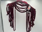 Akira Red Burgundy Velvet Watch Me Turn Diva Top Small Shoulder Half Top Fringe