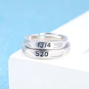 情侶戒指男女一對開口純銀鉑金對戒1314一生一世日韓網紅簡約飾品